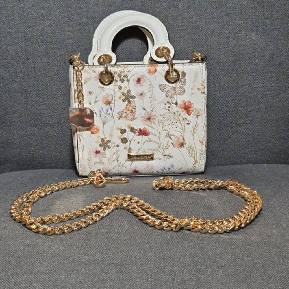 ALDO NEW  Mini Floral Top Handle Crossbody Bag Gold Chain 5 x 6 x 2in  Dust bag
